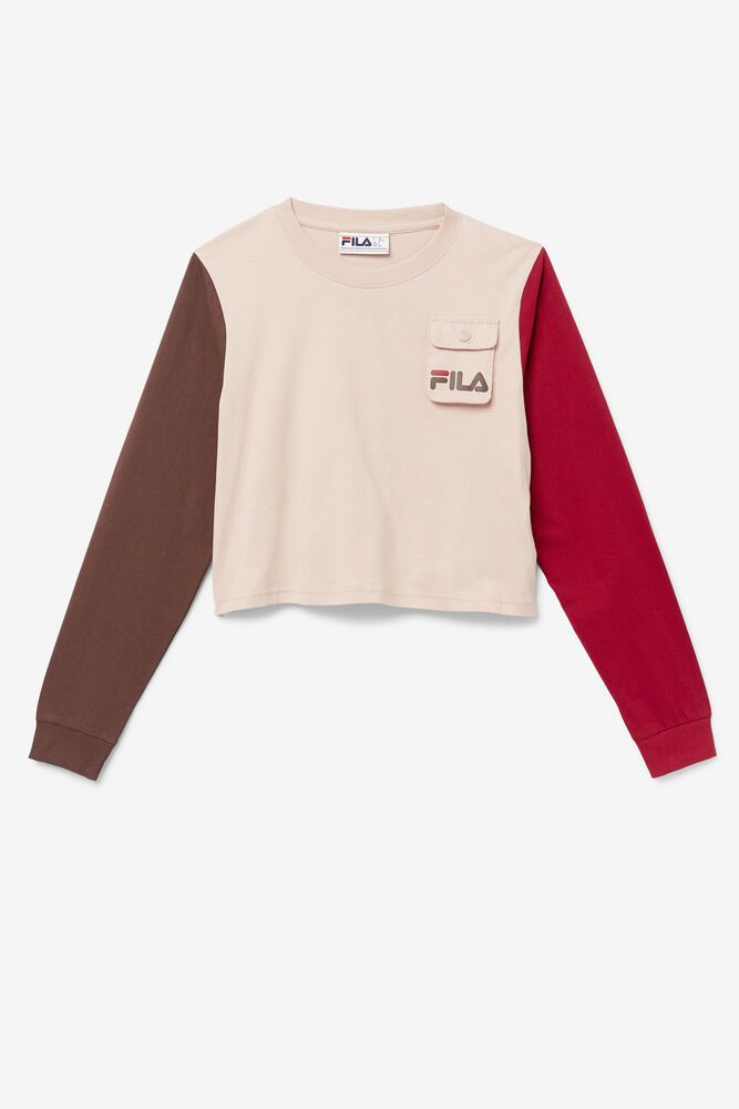 Fila T-Shirt Tanika Long Sleeve Cropped Womens Rose - India KSM-931478